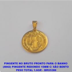 PINGENTE NO BRUTO PRONTO PARA O BANHO  (4042) PINGENTE REDONDO 15MM C/ SÃO BENTO  PESO TOTAL 1.6GR - BRU5380