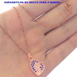 GARGANTILHA BRUTO PRONTO PARA O BANHO EM FORMA DE CORAÇÃO VIRGEM MARIA EM ZIRCÔNIA CRAVEJADA AZUL TAMANHO APROXIMADO:48CM PINGENTE:2CM REF:BRU13