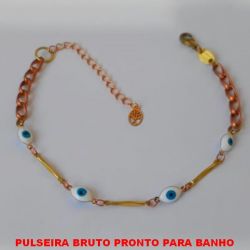 PULSEIRA BRUTO PRONTO PARA BANHO  COM CORRENTE ESPECIAL IMPORTADA E OLHO GREGO - COM FECHO LAGOSTA TAMANHO 20CM+EXTNSOR - PESO TOTAL 3,3GR BRU4054