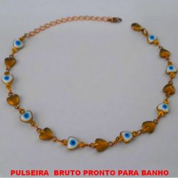 PULSEIRA  BRUTO PRONTO PARA BANHO TODA EM OLHO GREGO EM FORMA DE CORAÇÃO E CORAÇÃO DE LATÃO DE 6MM - COM FECHO LAGOSTA PESO 4,8GR - TAMANHO 18CM+EXTENSOR - BRU2470