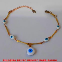 PULSEIRA BRUTO PRONTO PARA BANHO  TODA EM OLHO GREGO - COM FECHO LAGOSTA TAMANHO 20CM+EXTNSOR - PESO TOTAL 2,8GR BRU0493