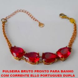 PULSEIRA BRUTO PRONTO PARA BANHO  COM CORRENTE ELLO PORTUGUES DUPLA  COM FECHO LAGOSTA - 16CM+EXTENSOR BASE EM ALTA FUSÃO - ZIRCONIA 10X14MM -  PESO 10GR - BRU1387