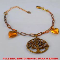 PULSEIRA BRUTO PRONTO PARA O BANHO CORRENTE CON FECHO LAGOSTA FECHO LAGOSTA  17CM+RXTENSOR - PESO TOTAL 6,3GR  - COM UM PINGENTE ARVORE DA VIDA EM ALTA FUSÃO E DOIS CORAÇÃO EM LATÃO - BRU1228