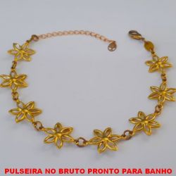 PULSEIRA NO BRUTO PRONTO PARA BANHO COM OITO PETALA DE FLOR VASADA - COM FECHO LAGOSTA TAMANHO 19CM+EXTENSOR - PESO 5,3GR - BRU1597