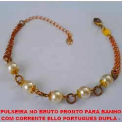 PULSEIRA NO BRUTO PRONTO PARA BANHO  COM CORRENTE ELLO PORTUGUES DUPLA -  FECHO LAGOSTA - TAMANHO 18CM - PESO 4,8GR  E EXTENSOR - PEROLAS DE 8MM -  BRU1608