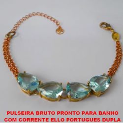 PULSEIRA BRUTO PRONTO PARA BANHO  COM CORRENTE ELLO PORTUGUES DUPLA  COM FECHO LAGOSTA - 16CM+EXTENSOR BASE EM ALTA FUSÃO - ZIRCONIA 10X14MM -  PESO 10GR - BRU1204