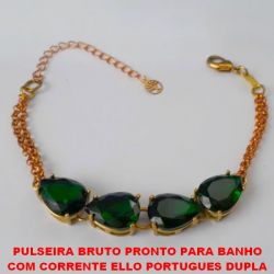 PULSEIRA BRUTO PRONTO PARA BANHO  COM CORRENTE ELLO PORTUGUES DUPLA  COM FECHO LAGOSTA - 16CM+EXTENSOR BASE EM ALTA FUSÃO - ZIRCONIA 10X14MM -  PESO 10GR - BRU1409