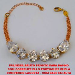 PULSEIRA BRUTO PRONTO PARA BANHO COM CORRENTE ELLO PORTUGUES DUPLA COM FECHO LAGOSTA - COM BASE EM ALTA FUSÃO - ZIRCONIAS 10X14MM E 10X10MM - PESO 14,3GR - BRU0908