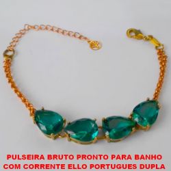 PULSEIRA BRUTO PRONTO PARA BANHO  COM CORRENTE ELLO PORTUGUES DUPLA  COM FECHO LAGOSTA - 16CM+EXTENSOR BASE EM ALTA FUSÃO - ZIRCONIA 10X14MM -  PESO 10GR - BRU2485