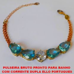 PULSEIRA BRUTO PRONTO PARA BANHO  COM CORRENTE DUPLA ELLO PORTUGUES FECHO LAGOSTA - BASE EM ALTA FUSÃO 10X14 E 10X10MM -  COM PEDRAS DE ZIRCONIAS TAMANHO 17CM+EXTENSOR - PESO 11,7GR - BRU1628