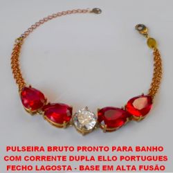 PULSEIRA BRUTO PRONTO PARA BANHO  COM CORRENTE DUPLA ELLO PORTUGUES FECHO LAGOSTA - BASE EM ALTA FUSÃO 10X14 E 10X10MM -  COM PEDRAS DE ZIRCONIAS TAMANHO 17CM+EXTENSOR - PESO 11,7GR - BRU1629