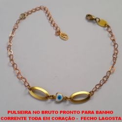 PULSEIRA NO BRUTO PRONTO PARA BANHO(PESO 1,8GR) CORRENTE TODA EM CORAÇÃO -  FECHO LAGOSTA COM OLHO GREGO DE CORAÇÃO-  TAMANHO 18CM+EXTENSOR BRU2297