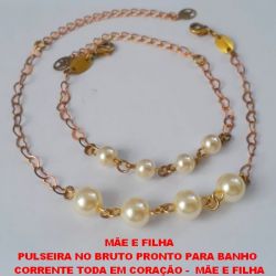 PULSEIRA NO BRUTO PRONTO PARA BANHO  CORRENTE TODA EM CORAÇÃO -  MÃE E FILHA (MÃE PEROLA DE 8MM)(FILHA PEROLA DE 6MM TAMANHO 18CM / 13CM - PESO DAS DUAS 4,4GR -  BRU1880