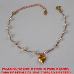PULSEIRA NO BRUTO PRONTO PARA O BANHO TODA EM PEROLA DE 2MM  COM CORAÇÃO EM LATÃO DE 7MM - PESP TOTAL 1,5GR - TAMANHO 18CM +EXTENSOR - BRU2835