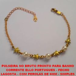 PULSEIRA NO BRUTO PRONTO PARA BANHO (PESO 2,5GR)  CORRENTE ELLO PORTUGUES - FECHO  LAGOSTA - COM PEROLAS DE 6MM - SIMPLES  E DELICADA - TAMANHO 18CM+EXTENSOR BRU2362