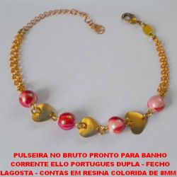 PULSEIRA NO BRUTO PRONTO PARA BANHO  CORRENTE ELLO PORTUGUES DUPLA - FECHO  LAGOSTA - CONTAS EM RESINA COLORIDA DE 8MM -  TAMANHO 18CM - PESO 4,6GR - COM EXTENSOR - BRU2154