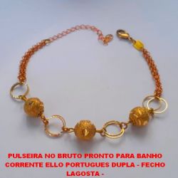 PULSEIRA NO BRUTO PRONTO PARA BANHO  CORRENTE ELLO PORTUGUES DUPLA - FECHO  LAGOSTA -   - E CONTAS DE LATAO DIAMANTADO 10MM TAMANHO 18CM - PESO 5,8GR  COM EXTENSOR - BRU2417