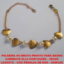 PULSEIRA NO BRUTO PRONTO PARA BANHO  CORRENTE ELLO PORTUGUES - FECHO  LAGOSTA - COM PEROLAS DE 6MM - SIMPLES  E DELICADA - TAMANHO 18CM+EXTENSOR BRU2401
