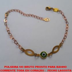 PULSEIRA NO BRUTO PRONTO PARA BANHO  CORRENTE TODA EM CORAÇÃO -  FECHO LAGOSTA COM OLHO GREGO DE CORAÇÃO- (PESO 1,8GR) TAMANHO 18CM+EXTENSOR BRU1883