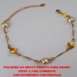 PULSEIRA NO BRUTO PRONTO PARA BANHO  (PESO 2,7GR) CORRENTE ELLO PORTUGUES COM ENTREMEIO COM PEROLAS  COM FECHO LAGOSTA - 18CM+EXTENSOR BRU3108