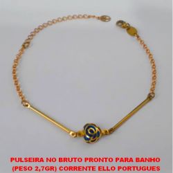 PULSEIRA NO BRUTO PRONTO PARA BANHO  (PESO 2,7GR) CORRENTE ELLO PORTUGUES COM ENTREMEIO DE PINO E CORAÇÃO E PEDRA CRISTAL COM FECHO LAGOSTA - 18CM+EXTENSOR BRU1600