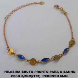 PULSEIRA BRUTO PRONTO PARA O BANHO  PESO 2,2GR)(172)  REDONDO 6MM  ENTREMEIO DE CRISTAL AZUL TAMANHO 17CM+EXTENSOR (FECHO LAGOSTA)  BRU3979