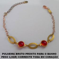 PULSEIRA BRUTO PRONTO PARA O BANHO  PESO 2,9GR) CORRENTE TODA EM CORAÇÃO COM FECHO LAGOSTA - TAMANHO 18CM+EXTENSOR COM BOLAS DE 8MM - BRU1363