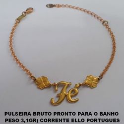 PULSEIRA BRUTO PRONTO PARA O BANHO  PESO 3,1GR) CORRENTE ELLO PORTUGUES COM PINGENTE FÉ E PINGENTE TREVO COMPRIMENTO 18+EXTENSOR BRU2152
