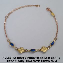 PULSEIRA BRUTO PRONTO PARA O BANHO  PESO 2,2GR)  PINGENTE TREVO 8MM ENTREMEIO DE CRISTAL AZUL SEXTAVADO TAMANHO 17CM+EXTENSOR (FECHO LAGOSTA)  BRU1894
