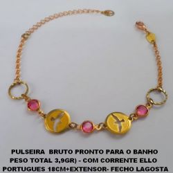 PULSEIRA  BRUTO PRONTO PARA O BANHO  PESO TOTAL 3,9GR) - COM CORRENTE ELLO   PORTUGUES 18CM+EXTENSOR- FECHO LAGOSTA RED 12MM C/ ESPIRITO SANTO VAZADO  BRU0285