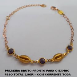 PULSEIRA BRUTO PRONTO PARA O BANHO  PESO TOTAL 2,9GR) - COM CORRENTE TODA EM CORAÇÃO 18CM+EXTENSOR-  FECHO LAGOSTA - CRISTAL  BUZIOS  BRU0056