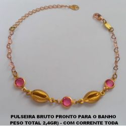 PULSEIRA BRUTO PRONTO PARA O BANHO  PESO TOTAL 2,4GR) - COM CORRENTE TODA EM CORAÇÃO 18CM+EXTENSOR-  FECHO LAGOSTA - CRISTAL  BUZIOS  BRU0073