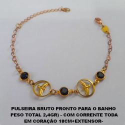 PULSEIRA BRUTO PRONTO PARA O BANHO  PESO TOTAL 2,4GR) - COM CORRENTE TODA EM CORAÇÃO 18CM+EXTENSOR-  FECHO LAGOSTA -RED 12MM C/ ESPIRITO  SANTO VAZADO E CRISTAL  BRU1908