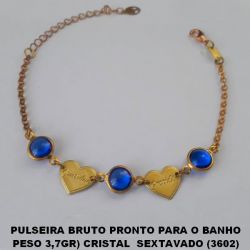 PULSEIRA BRUTO PRONTO PARA O BANHO  PESO 3,7GR) CRISTAL  (3602)  CORAÇÃO ''GRATIDÃO'' 12MM FECHO LAGOSTA -  18CM+EXTENSOR BRU0016