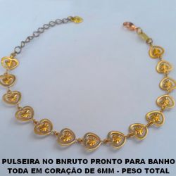 PULSEIRA NO BNRUTO PRONTO PARA BANHO TODA EM CORAÇÃO DE 6MM - PESO TOTAL 3,0GR - TAMANHO 17CM+EXTENSOR -  BRU3369