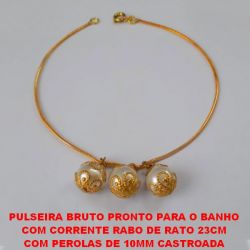 PULSEIRA BRUTO PRONTO PARA O BANHO COM CORRENTE RABO DE RATO 23CM COM PEROLAS DE 10MM CASTROADA PESO TOTAL 4,3GR - BRU2333