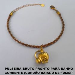 PULSEIRA BRUTO PRONTO PARA BANHO CORRENTE (CORDÃO BAIANO DE '' 2MM '' COM FECHO LAGOSTA - 17CM+EXTENSOR PESO TOTAL 6,6GR -(1853)  PINGENTE PERFUME DUPLO 16MM BRU0071
