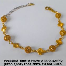 PULSEIRA  BRUTO PRONTO PARA BANHO (PESO 5,9GR) TODA FEITA EM BOLINHAS  DE 6MM VASADAS E CONCHINHAS COM FECHO  LAGOSTA - 18CM+EXTENSOR - BRU0079