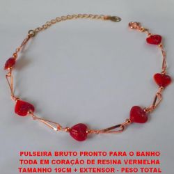 PULSEIRA BRUTO PRONTO PARA O BANHO TODA EM CORAÇÃO DE RESINA VERMELHA TAMANHO 19CM + EXTENSOR - PESO TOTAL 36GR - BRU4588