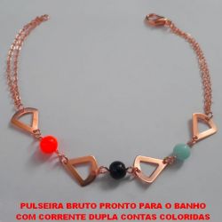 PULSEIRA BRUTO PRONTO PARA O BANHO COM CORRENTE DUPLA CONTAS COLORIDAS COM FECHO LAGOSTA - PESO TOTAL 1,9GR TAMANHO 18CM - BRU2558