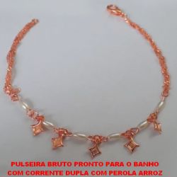 PULSEIRA BRUTO PRONTO PARA O BANHO COM CORRENTE DUPLA COM PEROLA ARROZ COM FECHO LAGOSTA - PESO TOTAL 2,4GR -  TAMANHO 18CM - BRU3390