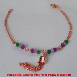PULSEIRA BRUTO PRONTO PARA O BANHO COM CORRENTE DUPLA COM PINDURICALHO COM FECHO LAGOSTA - PESO TOTAL 3GR -  TAMANHO 18CM - BRU0797
