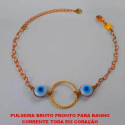 PULSEIRA BRUTO PRONTO PARA BANHO CORRENTE TODA EM CORAÇÃO COM ARGOLA E OLHO GREGO DE 10MM TAMNHO 18CM+EXTENSOR - PESO 2,5GR BRU0936