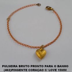 PULSEIRA BRUTO PRONTO PARA O BANHO (462)PINGENTE CORAÇAO C/ LOVE 15MM TAMNHO 16CM+EXTENSOR  - PESO TOTAL 2,8GR CORRENTE ELLO PORTUGUE - BRU3125