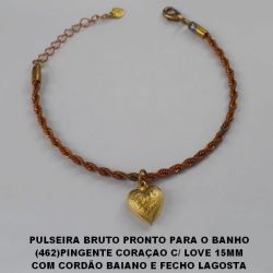 PULSEIRA BRUTO PRONTO PARA O BANHO (462)PINGENTE CORAÇAO C/ LOVE 15MM COM CORDÃO BAIANO E FECHO LAGOSTA TAMNHO 18CM+EXTENSOR  - PESO TOTAL 6GR - BRU3204