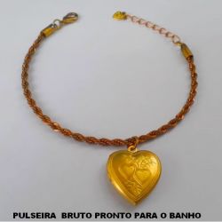 PULSEIRA  BRUTO PRONTO PARA O BANHO COM CORDÃO BAIANO 18CM+EXTENSOR COM PINGENTE DE CORAÇÃO(RELICARIO) PESO TOTAL 7,5GR - BRU0860
