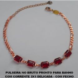 PULSEIRA NO BRUTO PRONTO PARA BANHO COM CORRENTE 3X1 DELICADA - COM FECHO LAGOSTA - COM CRISTAL ACRILICO - PESO TOTAL 4,1GR - TAMANHO 18CM+EXTENSOR  BRU4644