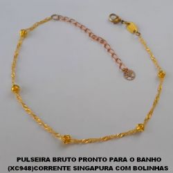 PULSEIRA BRUTO PRONTO PARA O BANHO (XC948)CORRENTE SINGAPURA COM BOLINHAS  VASADAS-FECHO LAGOSTA - PESO TOTAL 1,5GR  - 20CM+EXTENSOR BRU0282