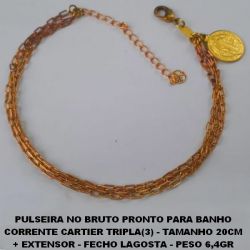 PULSEIRA NO BRUTO PRONTO PARA BANHO CORRENTE CARTIER TRIPLA(3) - TAMANHO 20CM + EXTENSOR - FECHO LAGOSTA - PESO 6,4GR (1863)SAO BENTO 15MM EM PE - BRU2522