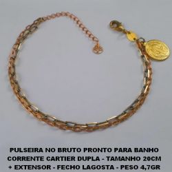 PULSEIRA NO BRUTO PRONTO PARA BANHO CORRENTE CARTIER DUPLA - TAMANHO 20CM + EXTENSOR - FECHO LAGOSTA - PESO 4,7GR (1863) SAO BENTO 15MM EM PE - BRU3331